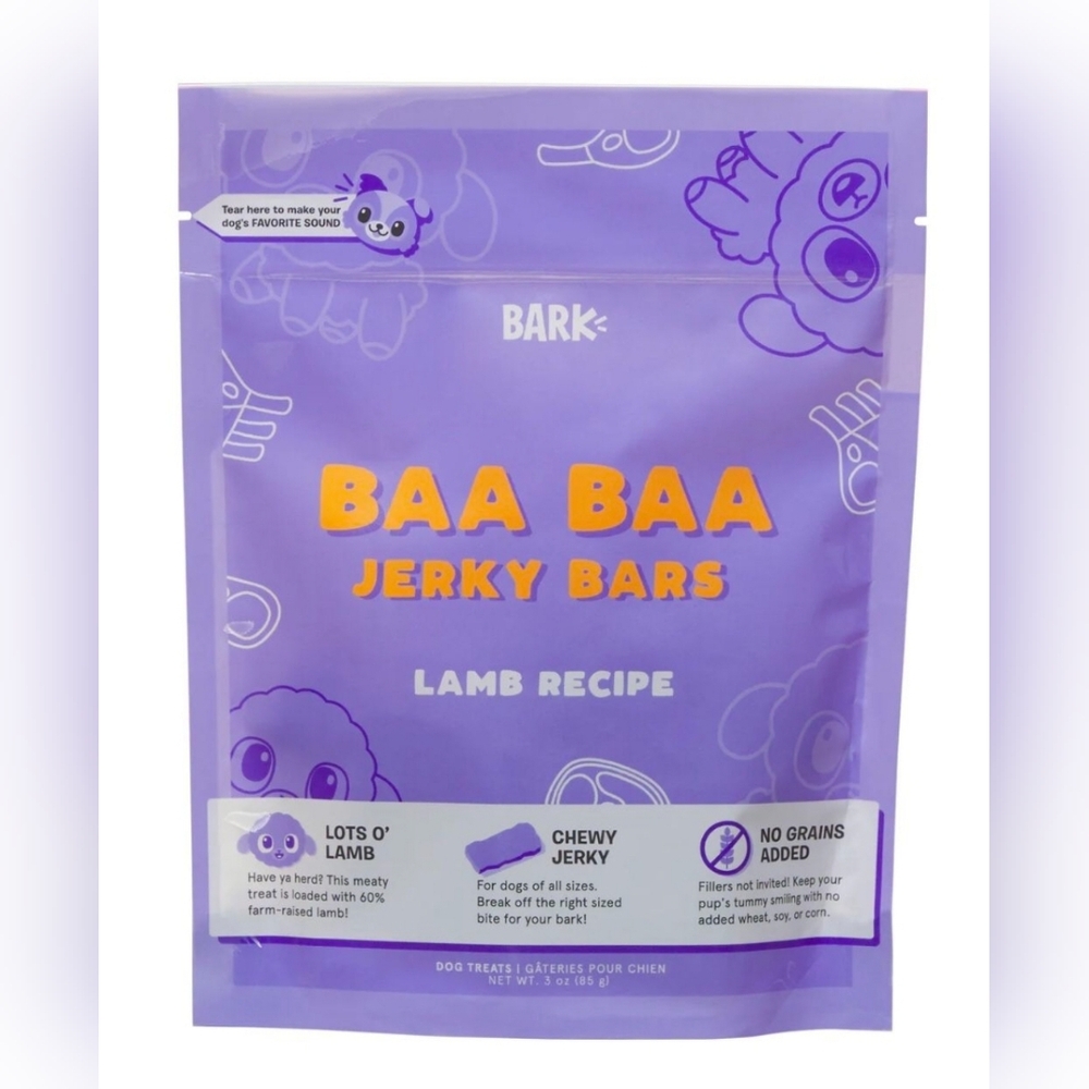NEW SEALED - Bark Box Baa Baa Jerky Bars and Biscuits Lamb Treat Bag